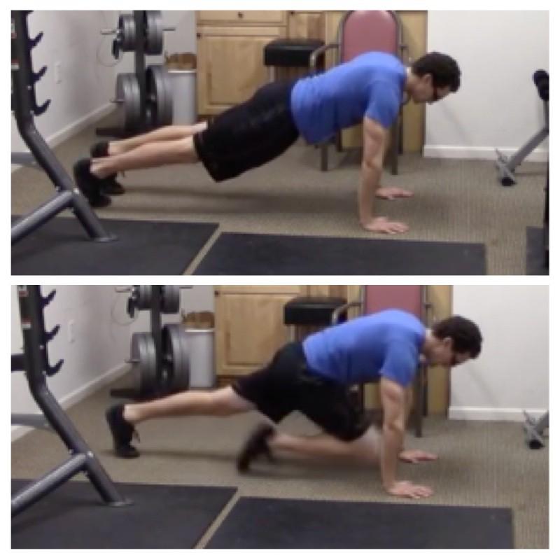 Slowly lower back to the starting position and repeat. Mountain Climbers 1. Start in the push-up position with your core tight and back straight. 2.