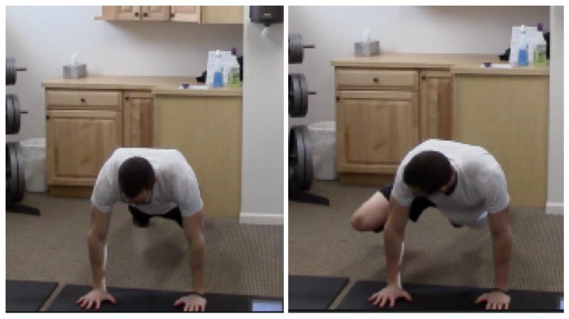 Outside Mountain Climbers 1. Start in the push-up position with your core tight and back straight. 2.