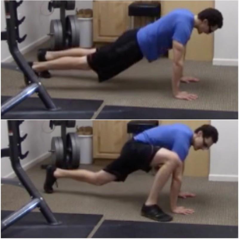 Spiderman Climbs 1. Start in a pushup position with your core tight and back straight. 2.