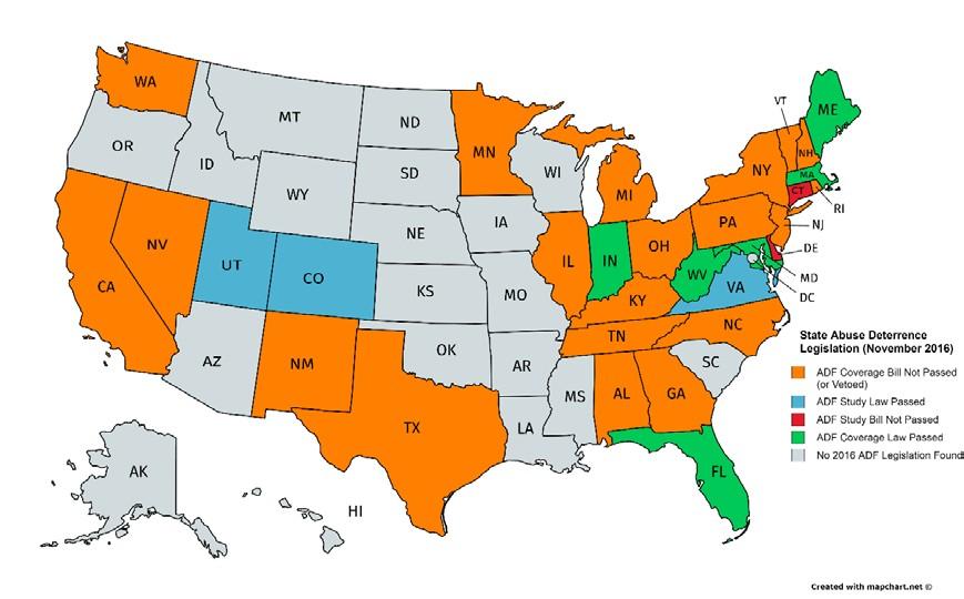 Concern for opioid abuse remains high but there is need for support of ADF policy The DEA rescheduled hydrocodone from Class III to Class II, effective as of October 2014 1 More and more states