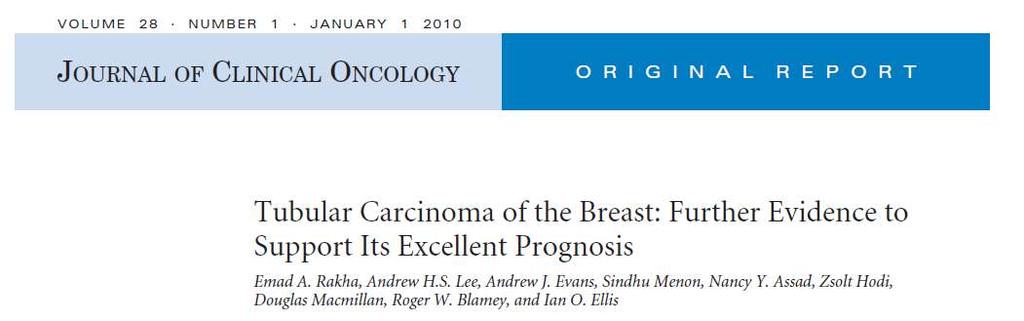 Tubular carcinoma is known to have a favourable prognosis, but does this subtype represents a distinct type of breast