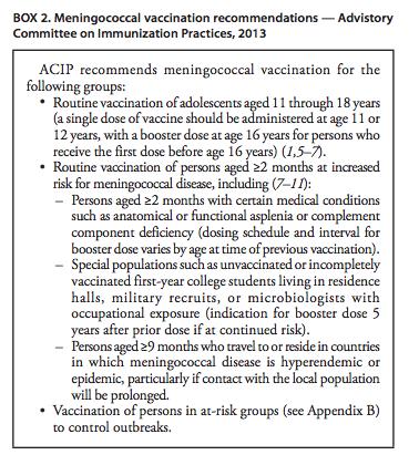 Meningococcal Vaccination (MCV4) Recommendations Arkansas School Requirements regarding meningococcal vaccine 7 th