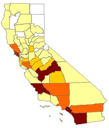 Sonoma Marin Alameda 2010 California Pertussis Cases as of 8/24/10 Fresno Kern Code