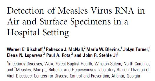First published report of the environmental burden of MeV during routine care of a patient hospitalised with measles Unvaccinated, immunocompetent, young female patient with measles (genotype D8)