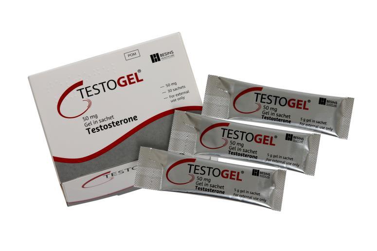 Testogel (Testosterone) Clear, colourless hydroalcoholic gel 1 5 g sachet contains 50 mg of testosterone 1 Indicated for male