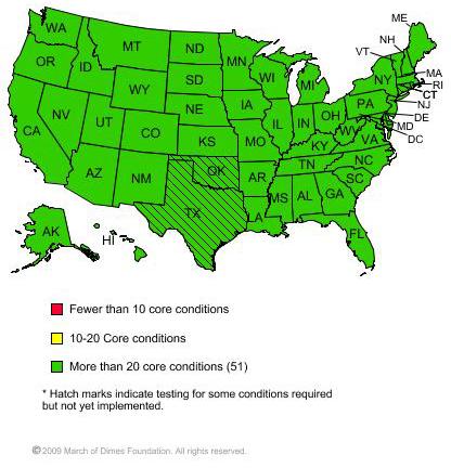 Newborn Screening Tests In September, 2009: 42 States +DC screen