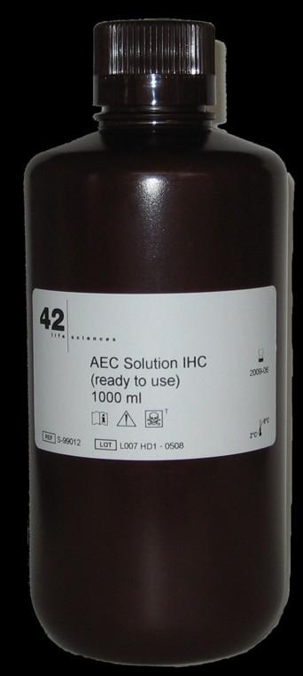 Ready-to-use AEC Solution IHC in stabilizing buffer. Contains hydrogen peroxide.