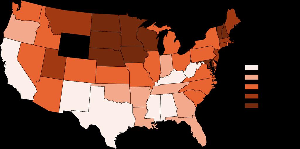 HEALTHY PEOPLE 2020 Geographic variation in the proportion of patients receiving a kidney transplant within three years of ESRD was also observed (Figure 2). In 2012, nine of the U.S. states met or exceeded the HP2020 target of 20.
