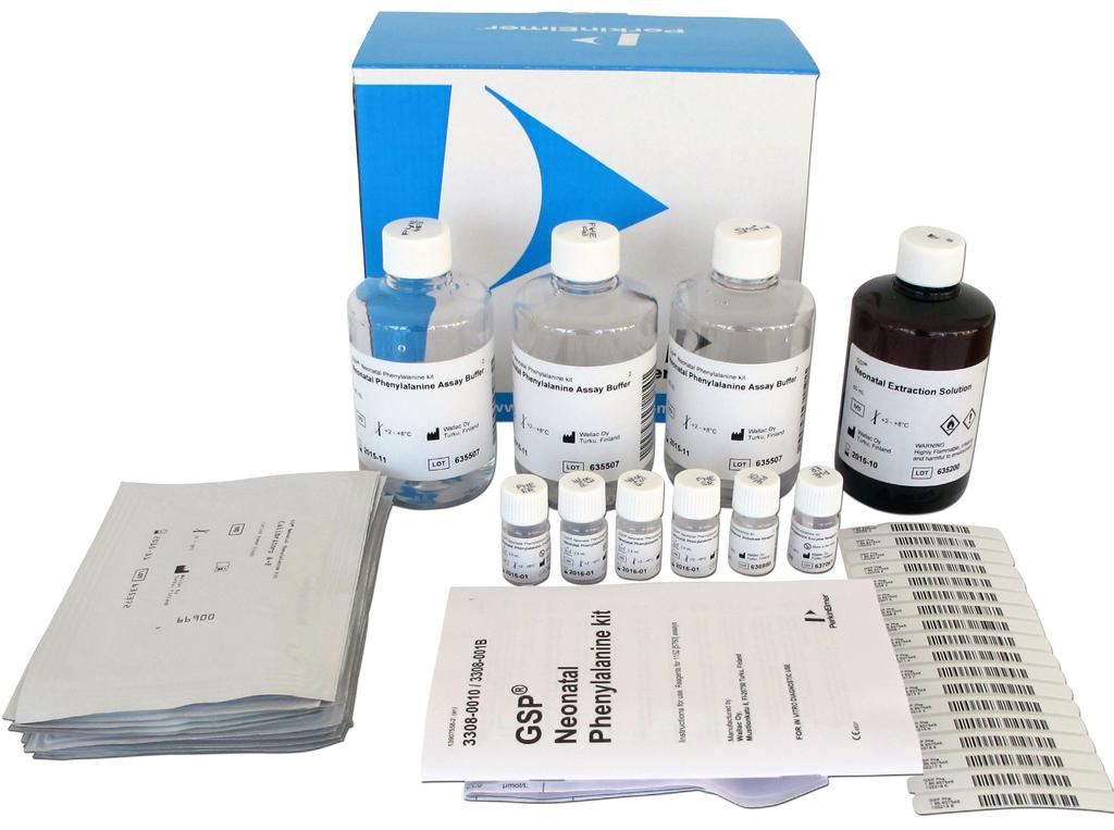 Full selection of reagents in one kit Two different sizes of kits are available as 12 plates kit (3308-0010) and a bulk kit for 60 plates [3308-001B] Neonatal Phenylalanine Calibrators - 7 [15] dried