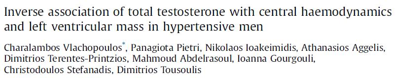 Low testosterone and LV hypertrophy Atherosclerosis 2016;250:57-62 134 middle-aged hypertensive patients 60 age-matched