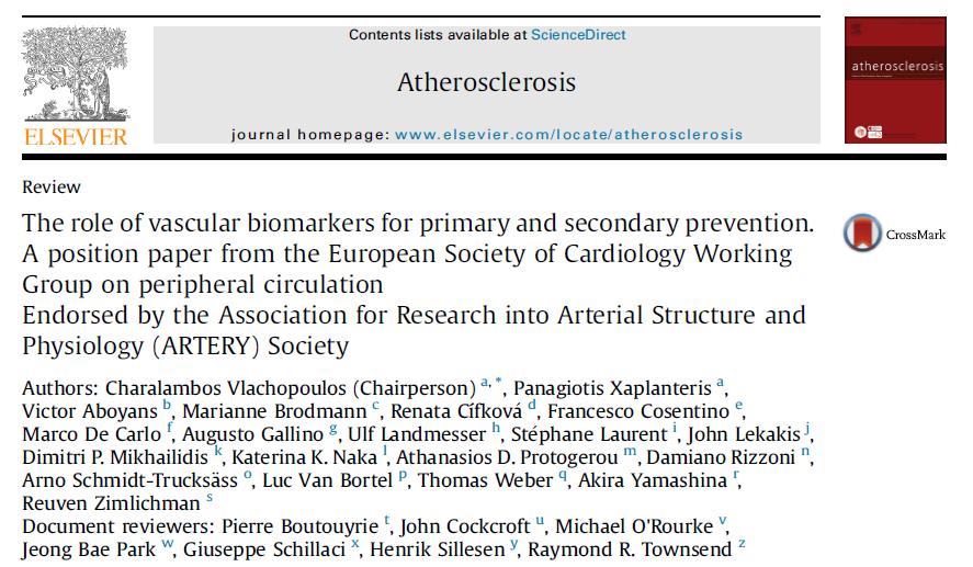 Vascular biomarkers and cardiovascular risk Carotid-femoral pulse wave velocity (aortic stiffness) is a biomarker of vascular function as well as independent predictor of CV