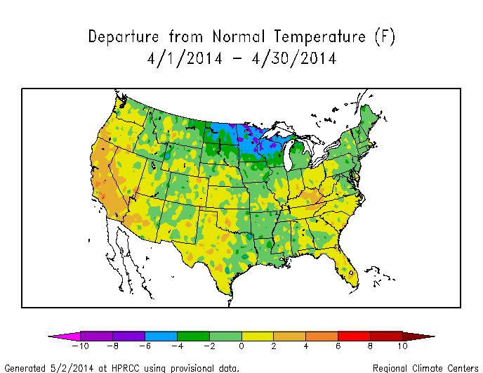 The early season 2014: The more northern states in the Midwest were wet & cool in