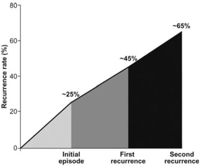 THE PROBLEM WITH RECURRENT CDI Risk of recurrence increases Risk after 1st episode ~25% Risk