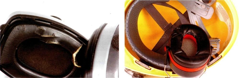Figure 36 Damaged earmuff seal Figure 37 Damaged helmet-mounted earmuff seal due to prolonged storage in 'up' position Figure 38 Earmuff headband showing reduced tension (in comparison to tension