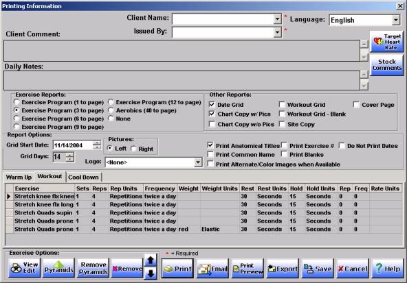Create the client exercise program and click Print to open the Printing Information dialog box as shown in Figure 3. Figure 3 - Printing Information Dialog Box 2.