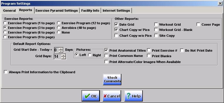 Defining Default Printing Options Use the Reports tab on the Program Settings dialog box as shown in Figure 36 to define the default report settings.