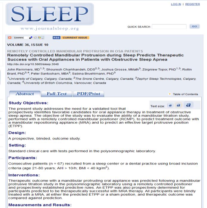 Research & Validation Three prospective studies have validated the MATRx device Most recent clinical trial on 67 patients showed high predictive accuracy See October 2013 issue, SLEEP Remmers J,