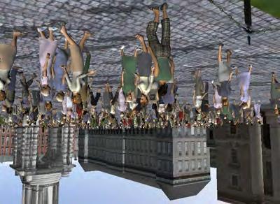 Figure 2: Crowd simulation requires variety in colour, form and motion [Dobbyn et al. 2006]. salient source of sex information than the body structure.