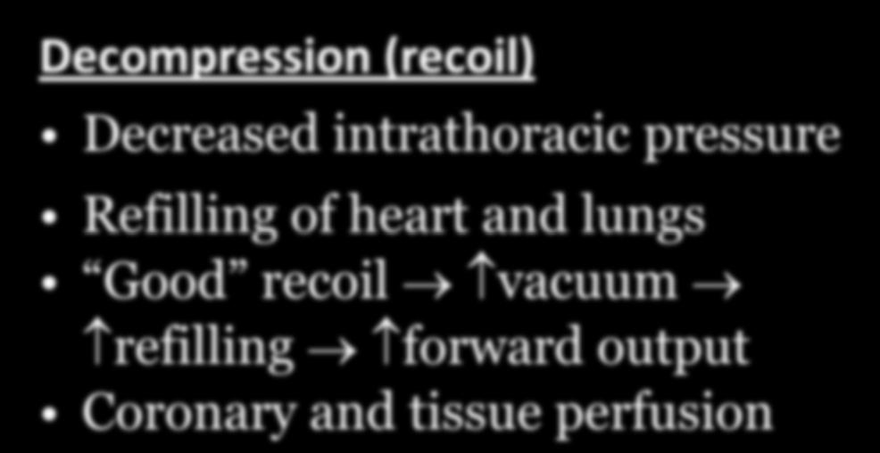 Decompression (recoil) Decreased intrathoracic pressure Refilling of heart