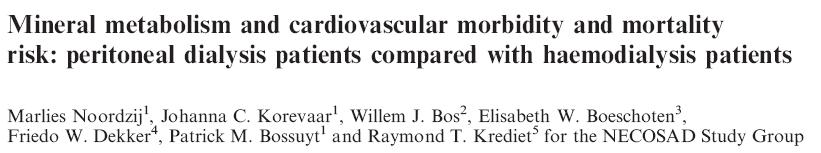 Evaluate the relation between plasma concentrations outside the K/DOQI targets for bone metabolism and the risk of cardiovascular morbidity and