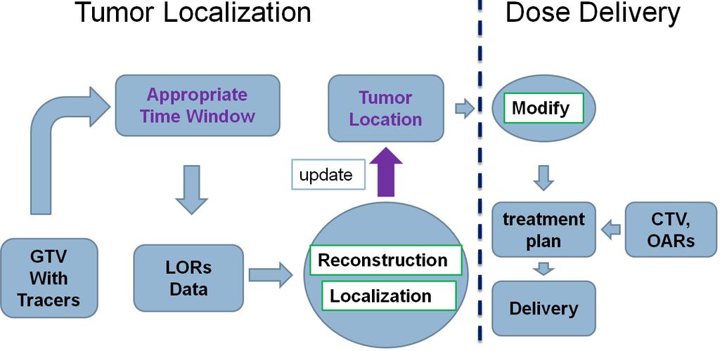 Figure 10: A summary of EGRT treatment scheme. The treatment scheme is composed of two parts: tumor localization and dose delivery.