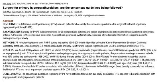 Only 50% of patients satisfying criteria for parathyroidectomy actually get surgery.