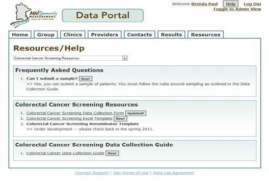 Questions The documents you will need to download include: Colorectal Cancer Screening 2014 Data Collection Guide Colorectal Cancer Screening 2014 Data Collection Spreadsheet Excel