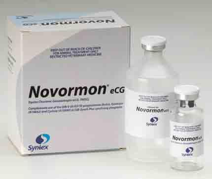 Novormon ecg increases ovulation rates and stimulates oestrus in anoestrus animals. Ovulation rates increase with increasing dose levels. In fact it causes superovulation at higher doses.