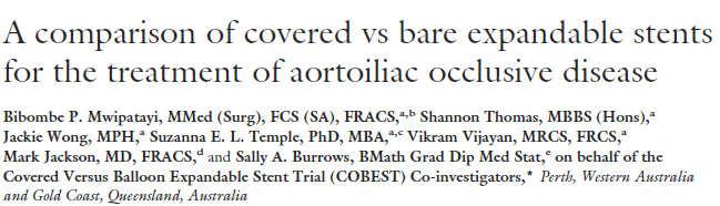 COBEST RCT. N= 168 iliac arteries in 125 patients with severe aortoiliac occlusive disease. RESULTS: Covered stent was associated with less binary restenosis.