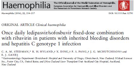 LDV/SOF+RBV in limited number of patients with Hemophilia All the patients received LDV 90 mg and SOF 400 mg /day and RBV according
