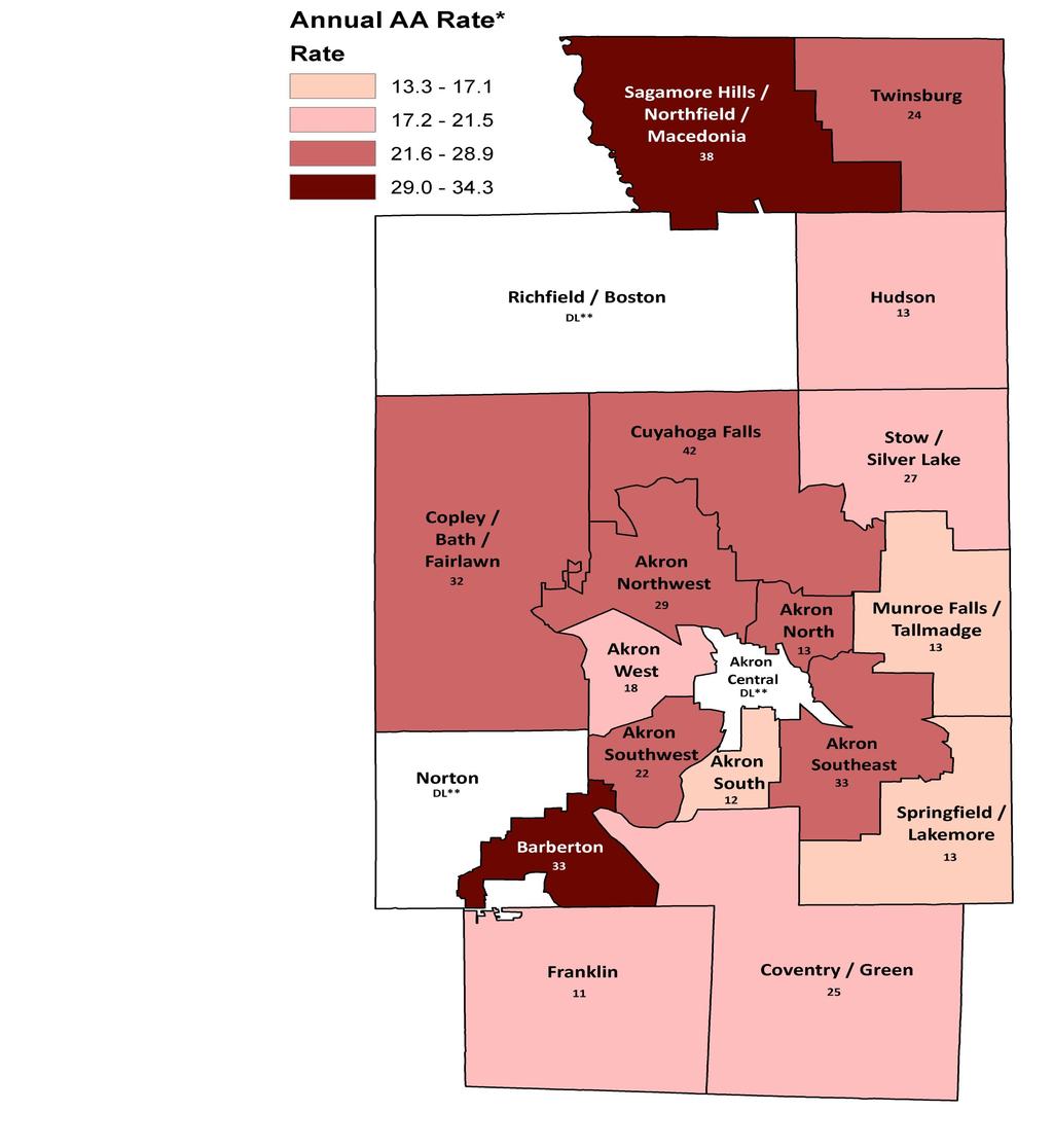UTERINE CANCER Figure 20 Average Annual Age-Adjusted Incidence Rate per 100,000 and Number of New Cases for Uterine Cancer by Summit County Geographical Cluster, 2007-2011 1 Average Annual Age