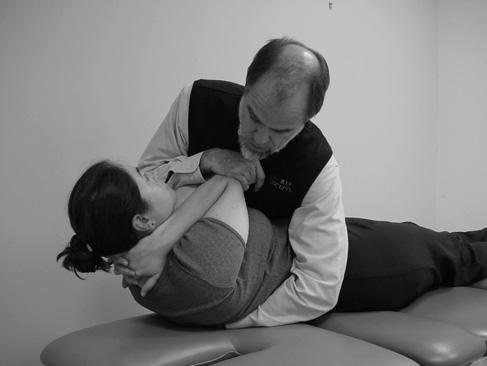 of force. To perform this manipulation, the clinician establishes hand contact over the inferior vertebra of the hypomobile motion segment.