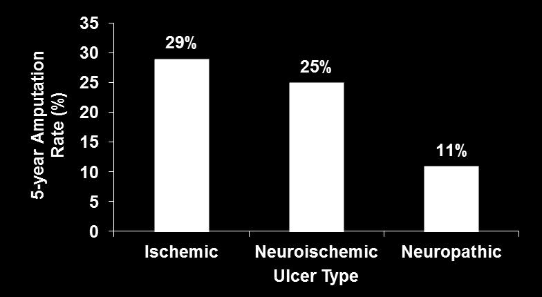 Probability of Healing (%) Diabetic Foot Ulcer in Patients With PAD Over 29 million people with diabetes in the US 1 Patients with Ischemic, Neuroischemic, and Neuropathic DFU 5-Year Amputation Rates