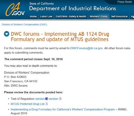 Implementing AB 1124 Drug Formulary and update of