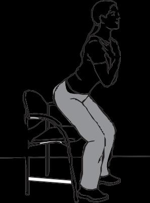Sit to stand Sit in a firm chair, preferably with armrests. Stand up and then sit down slowly on the chair. You can use your arms if you need to.