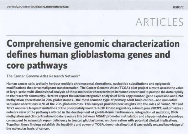 TCGA (The Cancer Genome Atlas): Human genome project focused on human glioblastoma What are the key