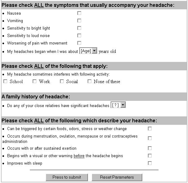 Figure B.4. Migraine Application HTML Form (Fragment lower part) Note 1.