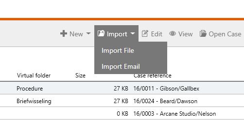 The drag-and-drop function can be used to import e-mail attachments. The recommended way to import a document is through the drag-and-drop function.