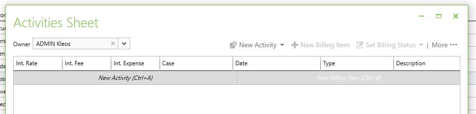 See Activities in The configuration screen on page 92 to learn more about the configuration of activities and billing items.