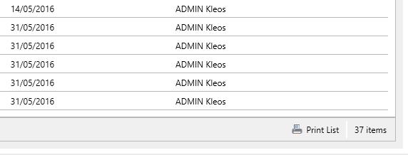The list of items displayed in any Kleos screen can be printed using the Print List button: The default Kleos configuration contains the reports.