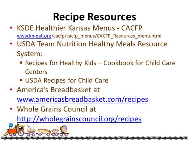 Refer to sample recipes in the Participant Booklet.
