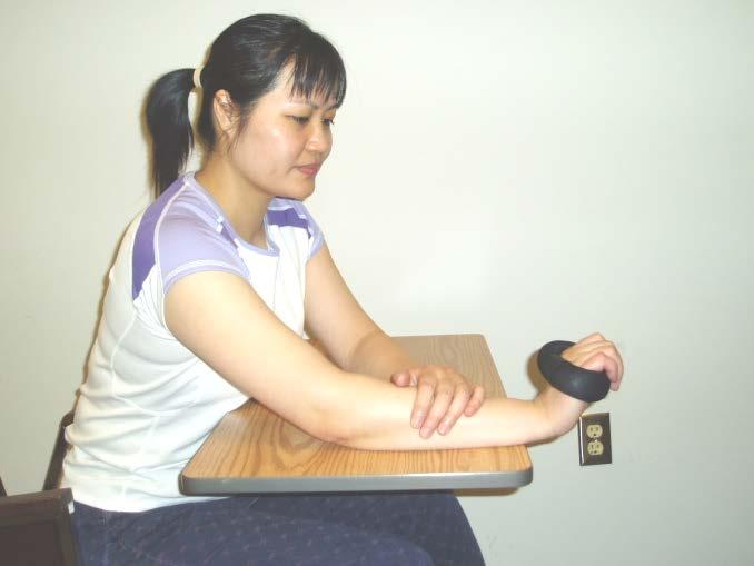 Wrist Exercises Part 2 Keep the weight on your hand. Place your arm on the table with your hand over the edge. Stabilize your weaker arm with your stronger hand.