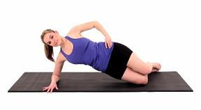 Hold for six seconds, lower your shoulders back to the ground and repeat ten times Use your hands to monitor the small natural arch in lower back.