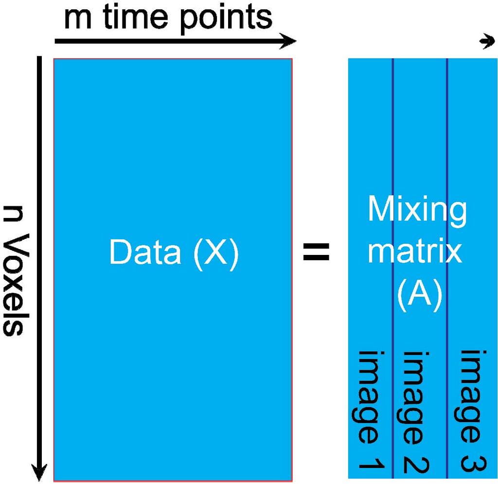 data matrix, each row corresponding to a time point of a particular voxel. s is a kxn matrix, with each row being a source vector corresponding to the T AC of each component.