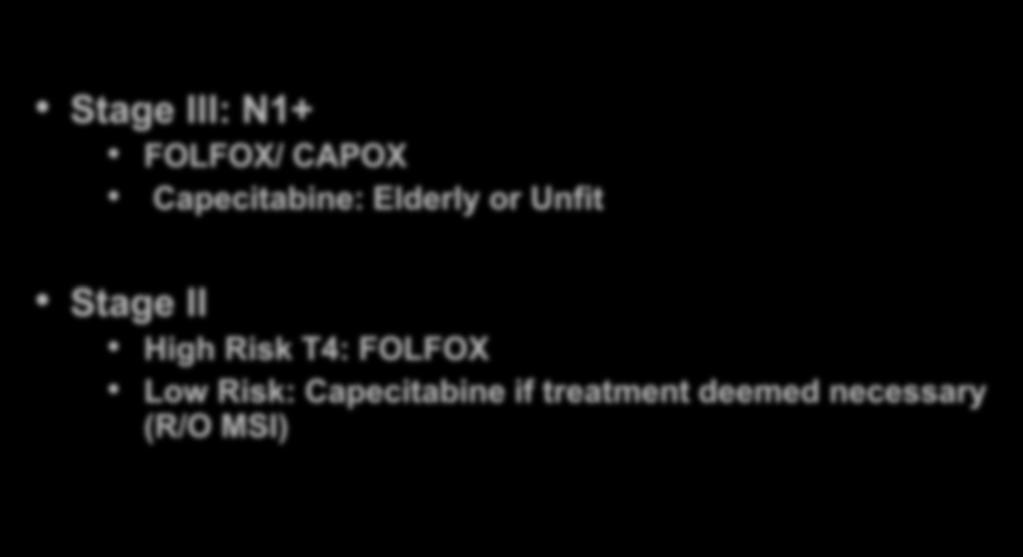 BCCA Adjuvant Chemotherapy Stage lll: N1+ FOLFOX/ CAPOX Capecitabine: Elderly or Unfit