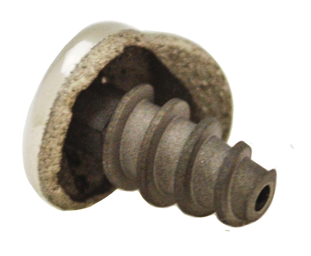 Taper interlocks the two components (3) Bead blasted screw surface provides
