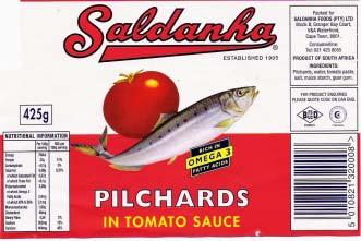 Variation between brands Pilchards in tomato sauce, per 100g serving Saldanha Lucky Star Energy KJ 704