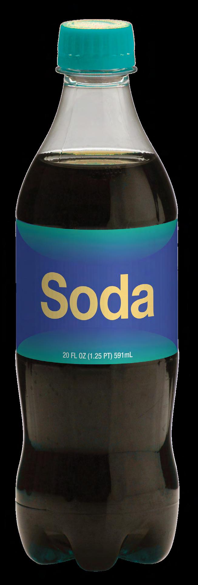 Soda Serving Size 1 bottle 20 fl oz (591 ml) Calories 227 Calories from Fat 0 Sodium 25mg 1% Total Carbohydrate 59g 20% Sugars 55g vitamin A,