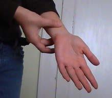 centered in the groove between the two large tendons Take thumb and index (or
