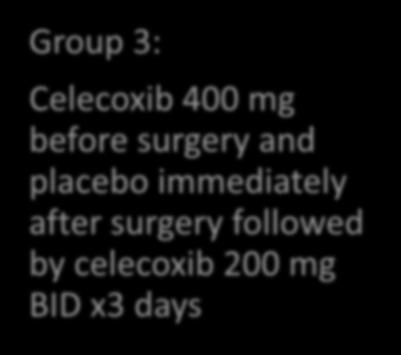 celecoxib 400 mg after surgery followed by 200 mg BID x3 days Group 3: